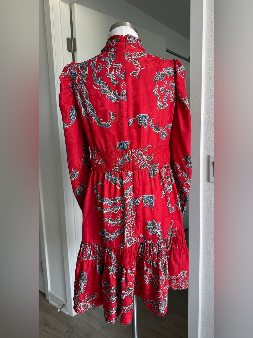 Sandro Tali Red Printed & Draped Satin-Jacquard Mini Dress, Size 40 - Picture 6 of 11